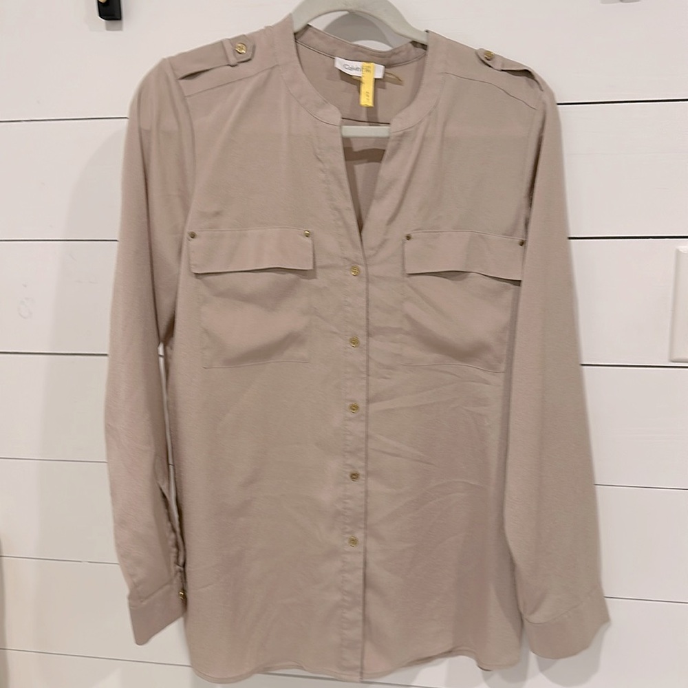 Calvin Klein blouse gold shimmer top gold buttons medium